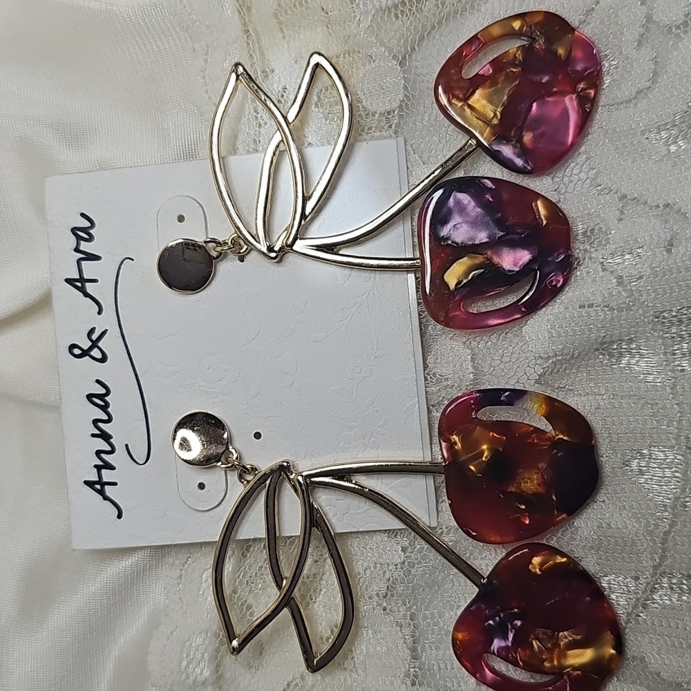 Anna & Ava Gold And Red Resin Cherry Earrings